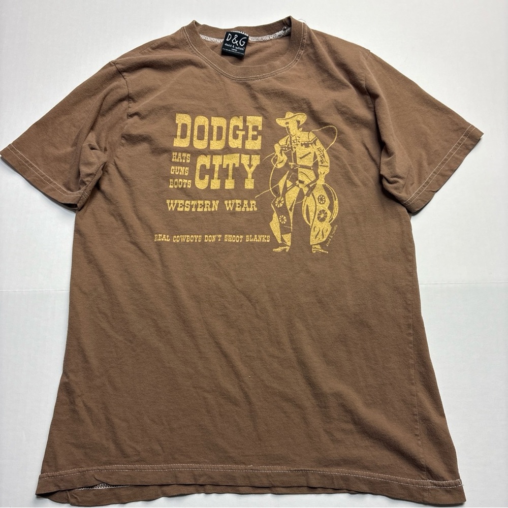Dodge City Western Wear Real Cowboys Don't Shoot Blanks Women Large Shirt Brown